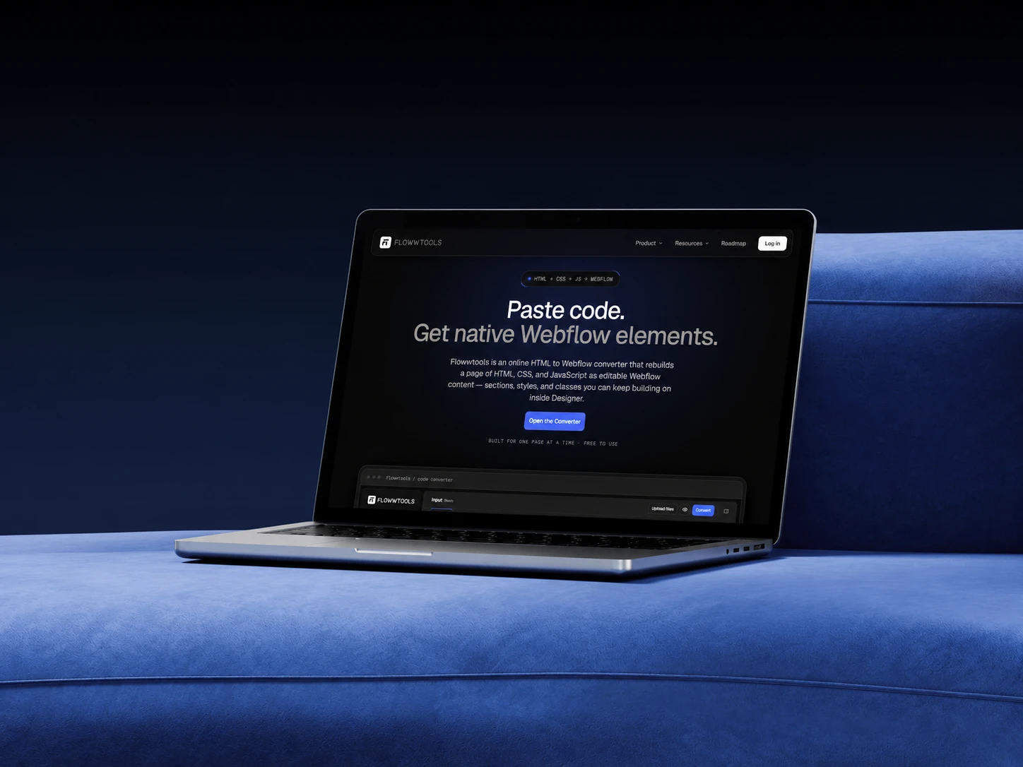 Flowwtools homepage on a laptop